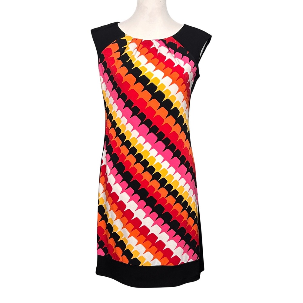 VTG Maggy London Shift Dress Womens 4 Multicolor Geometric Mod Sleeveless Retro